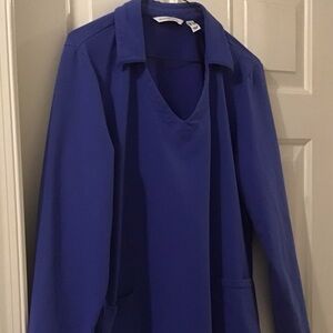 Issac Mizrahi Live French Terry V-Neck Tunic With Pockets Blue Bonnet L